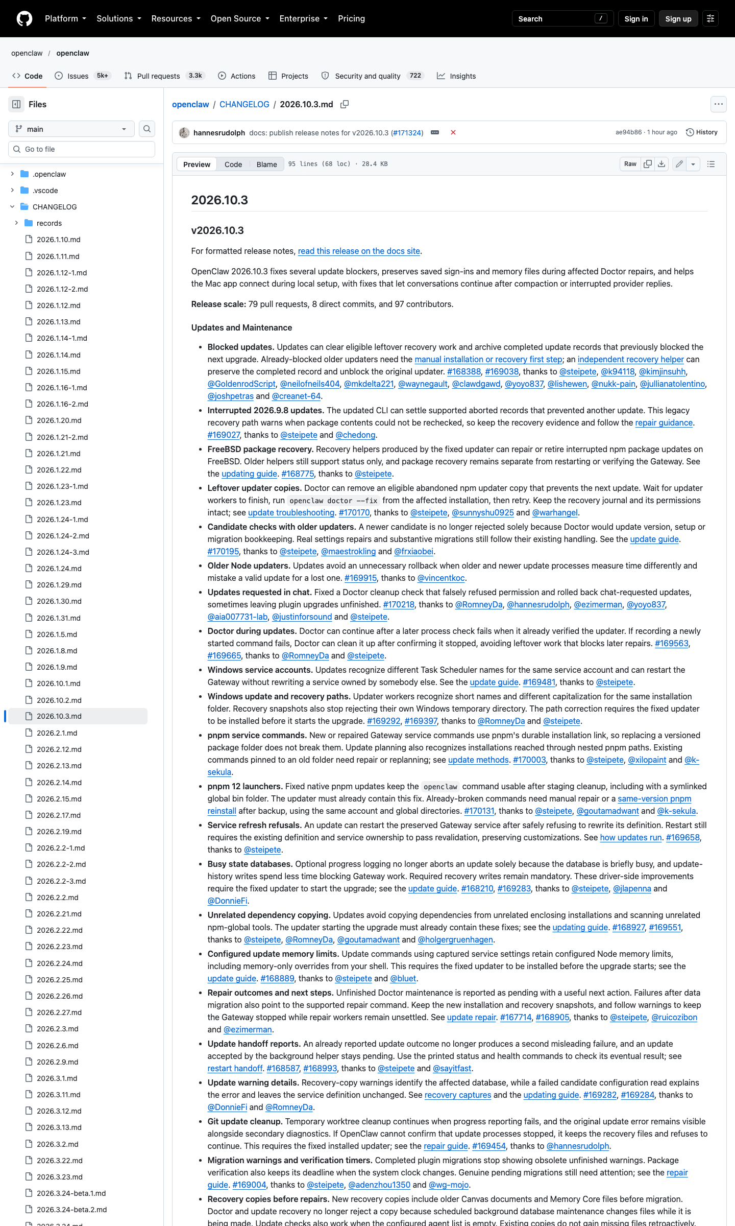 OpenClaw 仓库 CHANGELOG/2026.10.3.md 原文页