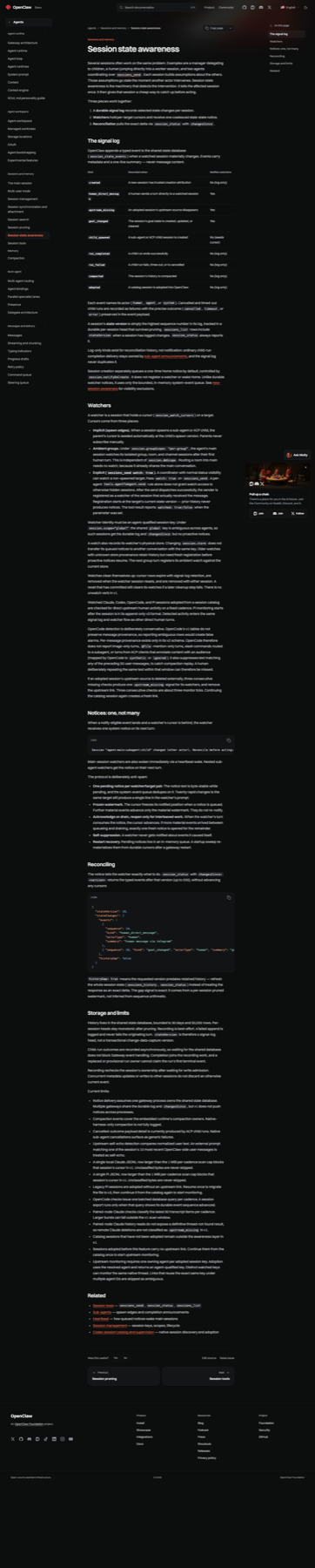 OpenClaw Docs Session state awareness 截图