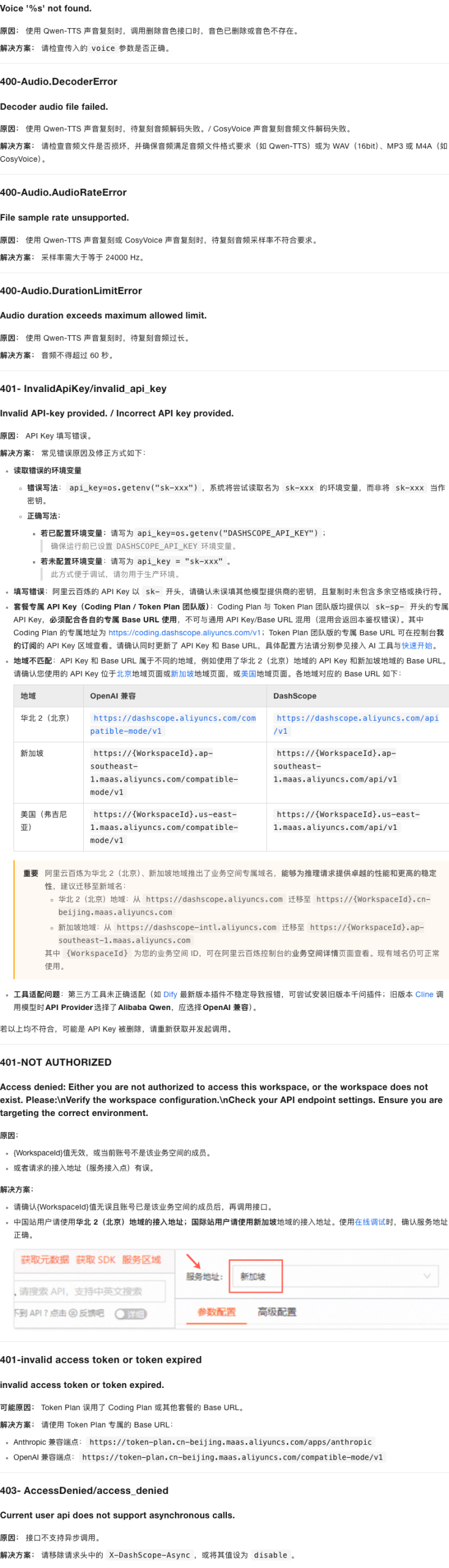 图3：401 分组区实拍，含三地域 Base URL 对照表